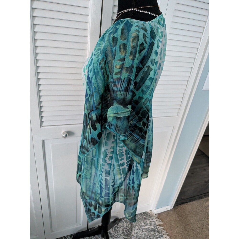 Mushka by Sienna Rose Fairycore Blouse Womens M Tunic Artsy Aqua Beach Sheer Top - Picture 7 of 11